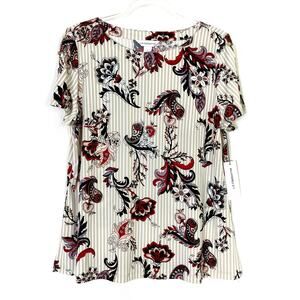 Liz Claiborne | Beige Floral Stripe Short Sleeve Top Recycled Poly Womens NWT